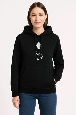 Modi Green Nihilist Penguen Temalı Oversize Kapüşonlu Sweatshirt - Siyah