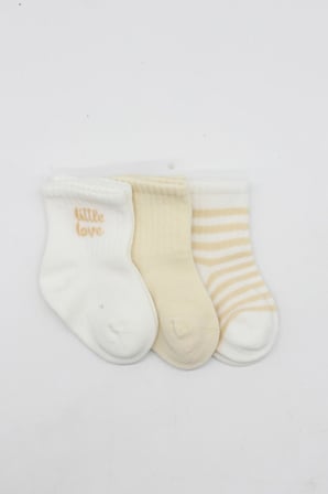Little Love Girl 3'lü Penye Soket Çorap 10137 Ekru