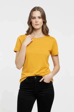 Modi Green T-Shirt Bisiklet Yaka Slim Fit Likralı Tişört Günlük Basic Body - Sarı