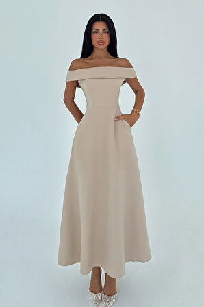 Krem Creil Madonna Yaka Elbise ATE-2923