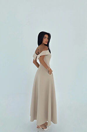 Krem Creil Madonna Yaka Elbise ATE-2923