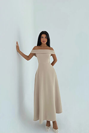 Krem Creil Madonna Yaka Elbise ATE-2923