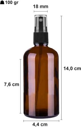 100 ml Siyah Spreyli Amber Cam Şişe 100 cc Sızdırmaz Kapaklı Fısfıs Kahverengi Cam Şişe 6 Adet