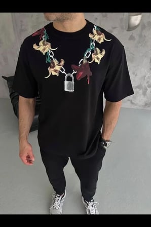 Modi Green Erkek Baskılı T-Shirt Kısa Kol Bisiklet Yaka Regular Fit Rahat Kalıp Günlük Tişört - Siyah