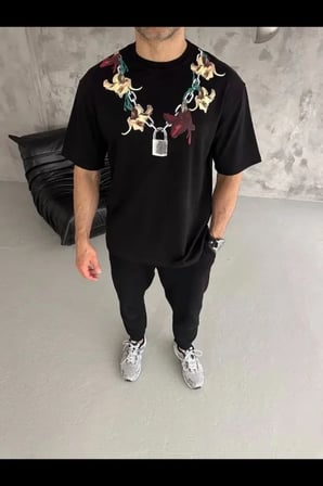 Modi Green Erkek Baskılı T-Shirt Kısa Kol Bisiklet Yaka Regular Fit Rahat Kalıp Günlük Tişört - Siyah