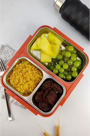 Bölmeli Çelik Hazneli Yemek Kabı 25 Cm Turuncu - YK1392