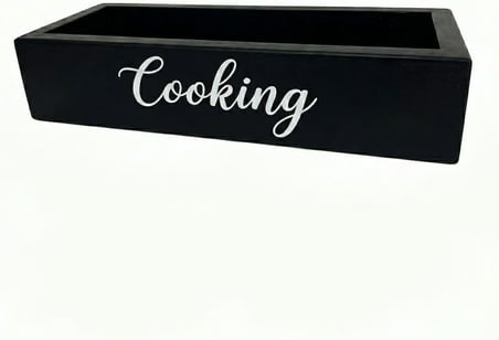 Ahşap Mutfak Organizeri Yağdanlık Altlığı ve Baharatlık Standı - Modern "Cooking" Tasarımlı (SİYAH)