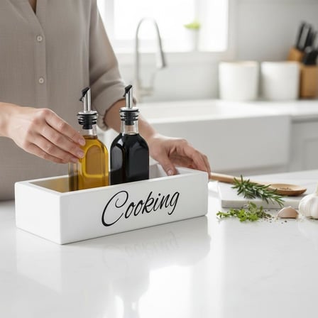 Ahşap Mutfak Organizeri Yağdanlık Altlığı ve Baharatlık Standı - Modern "Cooking" Tasarımlı (SİYAH)
