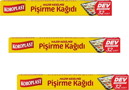 Hazır Kesilmiş Pişirme Kağıdı 32 adet Dev Ekonomi 42x37 cm, Helal Sertifikalı, Fırında Tavuk, Et, Tatlı, Börek Pişirmek için Yüksek Isıya Dayanıklı Hazır Fırın Pişirme Kağıdı Yapışmaz Yanmaz