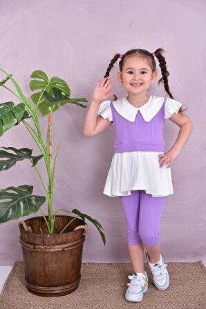 Kız Çocuk Yakalı  %100 Pamuk Kaprili Yumuşacık 2'li Takım