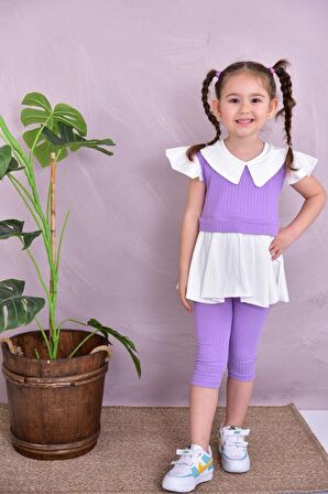 Kız Çocuk Yakalı  %100 Pamuk Kaprili Yumuşacık 2'li Takım