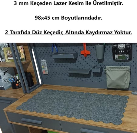 Keçe Bilgisayar Mouse Pedi Kıvrımlı 98x45 cm Antrasit Renk Çalışma Masası Düzenleyici 3 mm Kalınlık Masa Üstü Düzenleyici Mat
