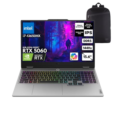 Lenovo Loq 15IRX10 i7-13650HX 32-GBDDR5 2 TBSSD RTX5060 (8GB-100W-GDDR7) 15.6" IPS 144Hz Windows 10 Pro + HMF Sırt Çantası 83JE00J5TRHMF72