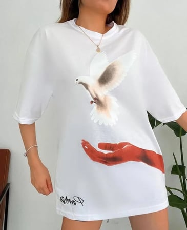 Modi Green Dijital Baskılı T-Shirt - Beyaz