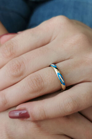 Göz Tasarım Mavi Mineli Altın Yüzük