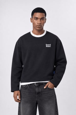 Erkek Reserved Members Baskılı Oversize Sweatshirt Siyah