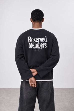 Erkek Reserved Members Baskılı Oversize Sweatshirt Siyah