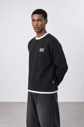 Erkek Reserved Members Baskılı Oversize Sweatshirt Siyah