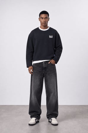 Erkek Reserved Members Baskılı Oversize Sweatshirt Siyah