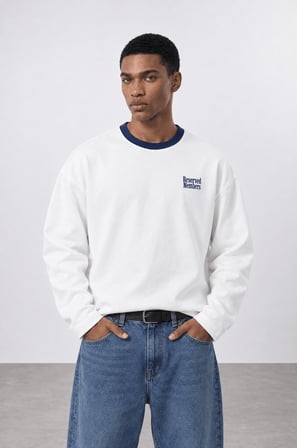 Erkek Reserved Members Baskılı Oversize Sweatshirt Ekru