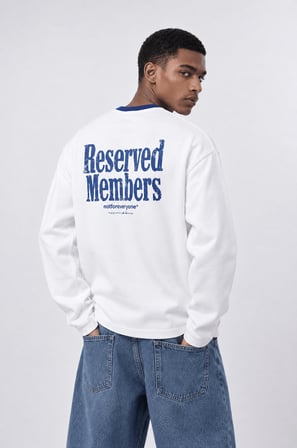 Erkek Reserved Members Baskılı Oversize Sweatshirt Ekru