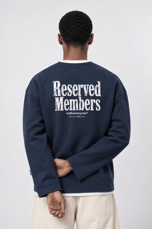 Erkek Reserved Members Baskılı Oversize Sweatshirt Petrol
