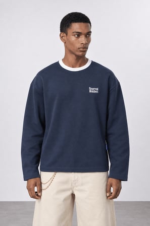 Erkek Reserved Members Baskılı Oversize Sweatshirt Petrol