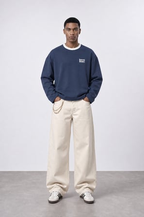 Erkek Reserved Members Baskılı Oversize Sweatshirt Petrol