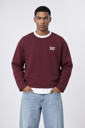 Erkek Reserved Members Baskılı Oversize Sweatshirt Bordo