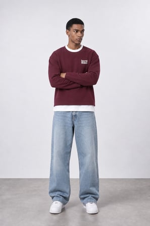 Erkek Reserved Members Baskılı Oversize Sweatshirt Bordo