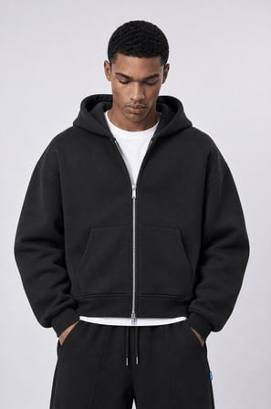 Erkek Basic Panda Oversize Zip Siyah