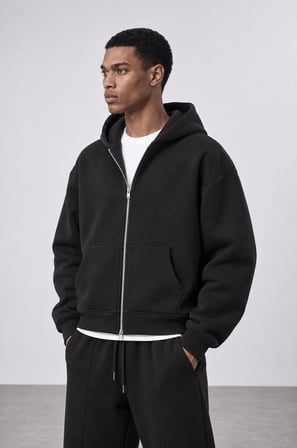 Erkek Basic Panda Oversize Zip Siyah
