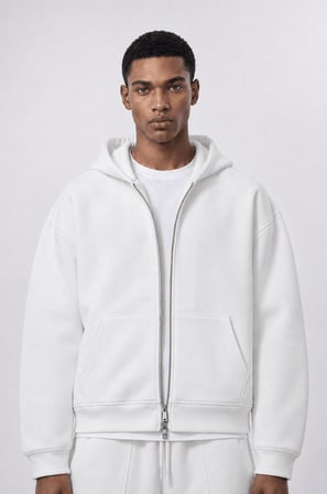 Erkek Basic Panda Oversize Zip Ekru