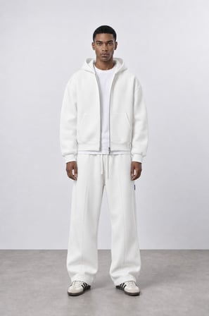 Erkek Basic Panda Oversize Zip Ekru
