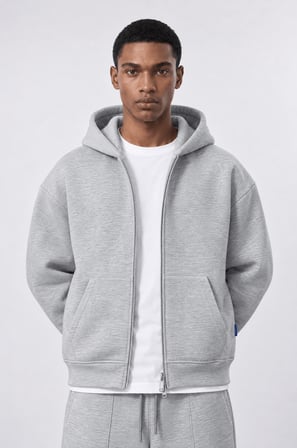 Erkek Basic Panda Oversize Zip Gri Melanj
