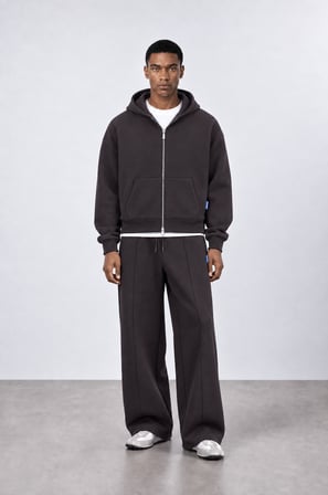 Erkek Basic Panda Oversize Zip Kahve