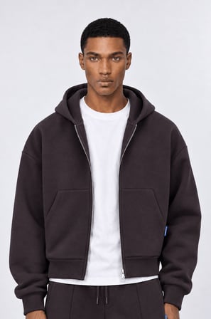 Erkek Basic Panda Oversize Zip Kahve