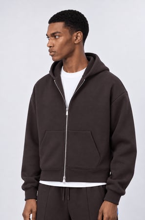 Erkek Basic Panda Oversize Zip Kahve