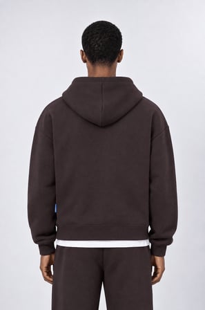Erkek Basic Panda Oversize Zip Kahve