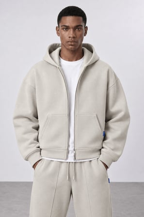Erkek Basic Panda Oversize Zip Bej