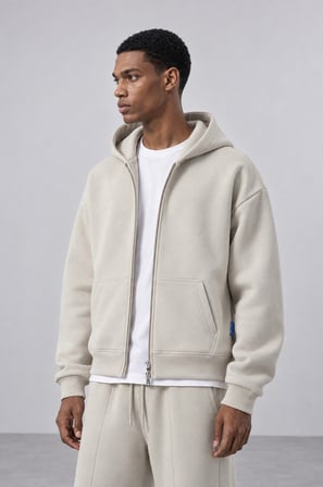 Erkek Basic Panda Oversize Zip Bej
