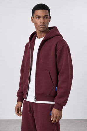 Erkek Basic Panda Oversize Zip Bordo