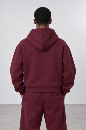 Erkek Basic Panda Oversize Zip Bordo