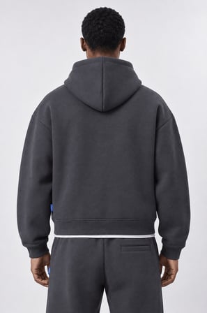 Erkek Basic Panda Oversize Zip Füme