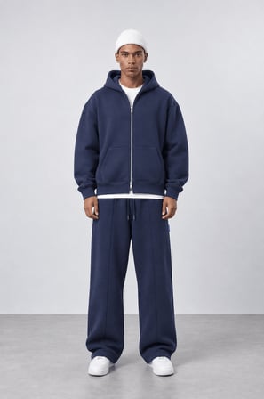 Erkek Basic Panda Oversize Zip Lacivert