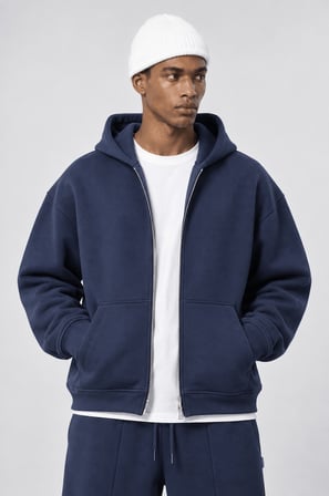 Erkek Basic Panda Oversize Zip Lacivert