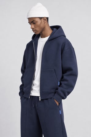 Erkek Basic Panda Oversize Zip Lacivert