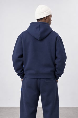 Erkek Basic Panda Oversize Zip Lacivert