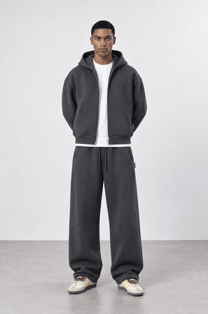 Erkek Basic Panda Baggy Eşofman Altı Füme