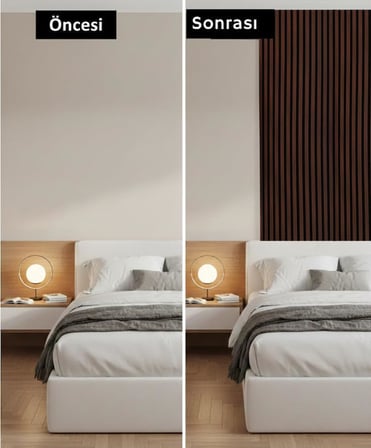 Akustik Duvar Paneli, Teak Rengi, Ses Yalıtımlı, Modern Stil, 60x275 cm, 9mm Kalınlık, Ahşap Görünümlü (Koyu Ceviz)